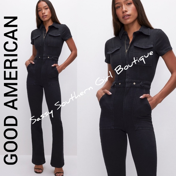 🆕⭐ GOOD AMERICAN black denim jumpsuit - Picture 1 of 12